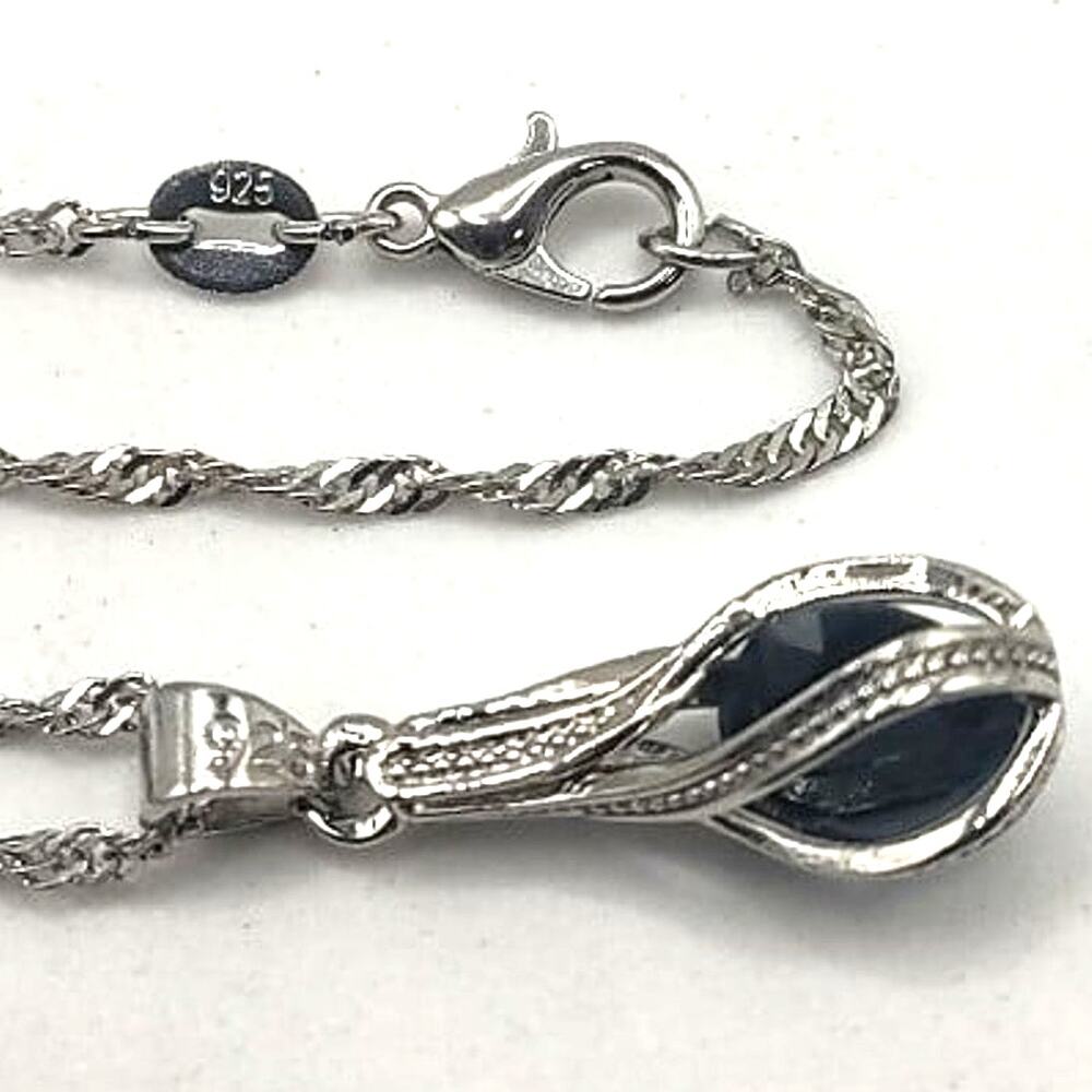 925 Silver Necklace Earring Set CZ Black Diamonds Teardrop Fashion Birthday NEW!